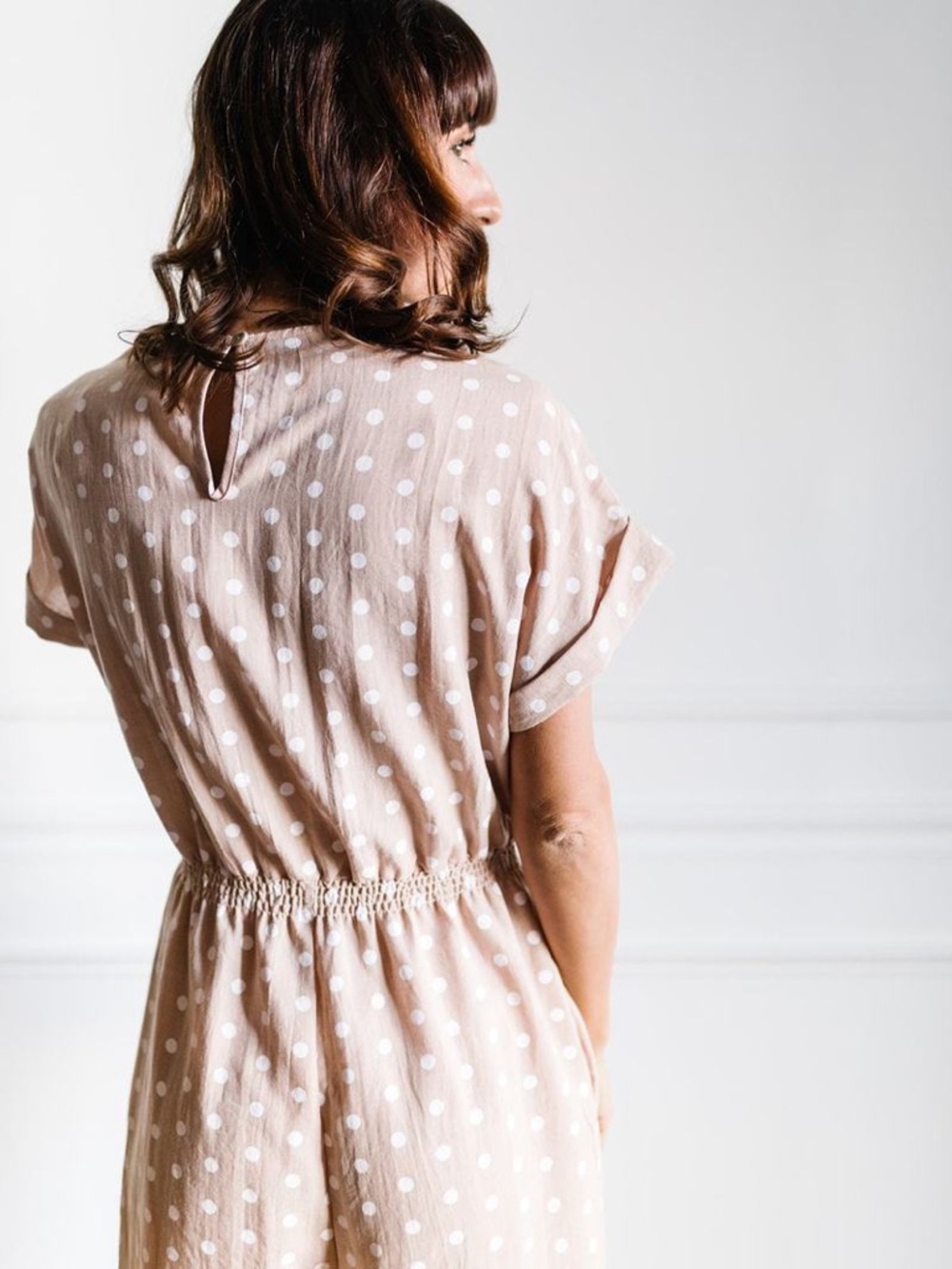 Everly Beige Polka Dot V-Neck Top